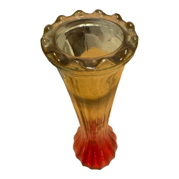 Jeannette Red/Yellow Amberina Glass 8.75" Flower/Bud Vase - Picture 2 of 3